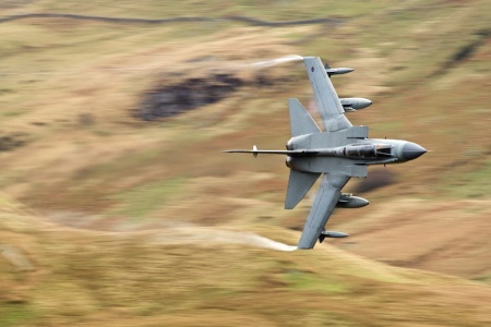 RAF Tornado GR4 navigating the Mach Loop at low altitude in Wales LFA7