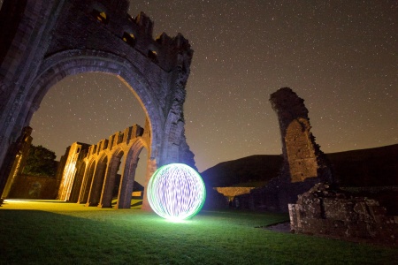 Light painting an Orb at Llanthony Priory, Monmouthshire.